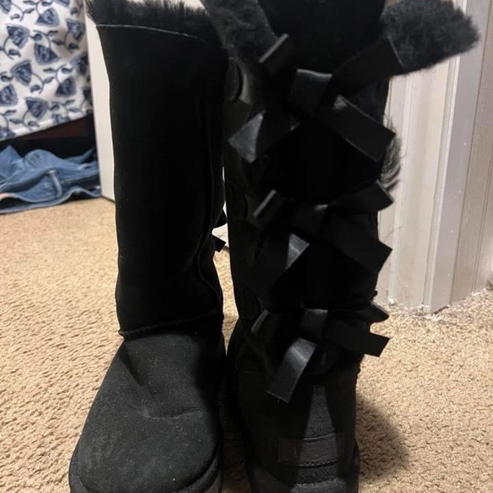 UGG Black Winter Boots with Bow Accents